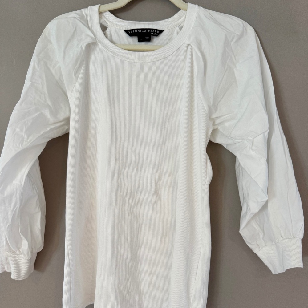 Veronica Beard Ivory Puff Sleeve Top Small